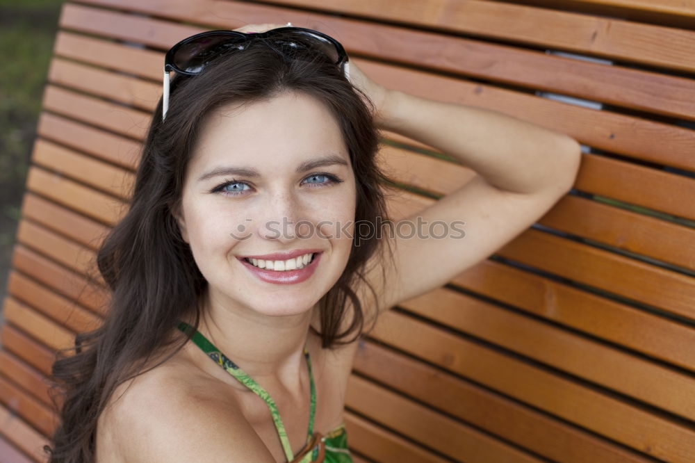 Similar – Image, Stock Photo Laughing happy vivacious woman on vacation