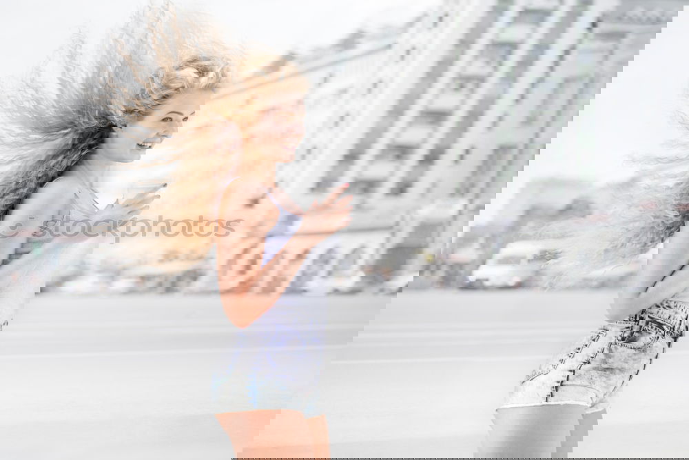 Image, Stock Photo Funny African woman listening to music