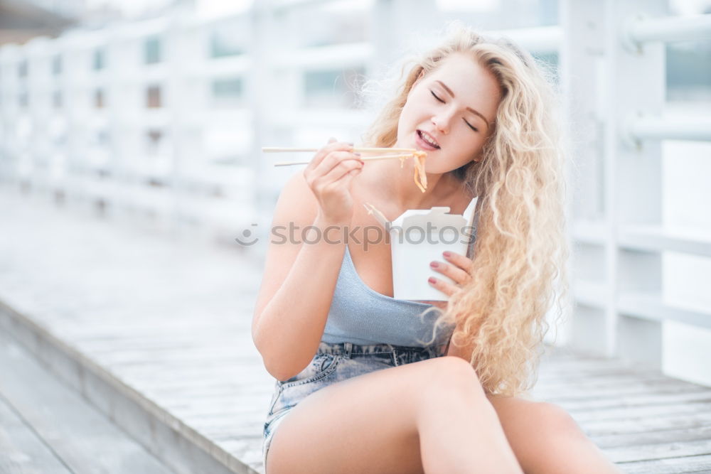 Similar – Young caucasian woman enjoying fresh juice