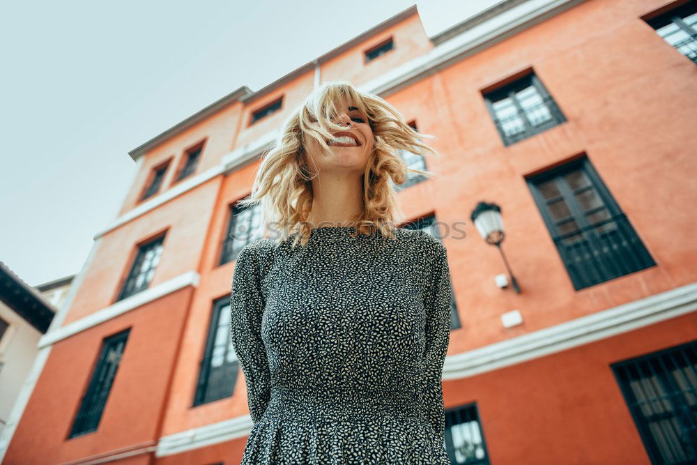 Similar – Image, Stock Photo Content model grimacing on balcony