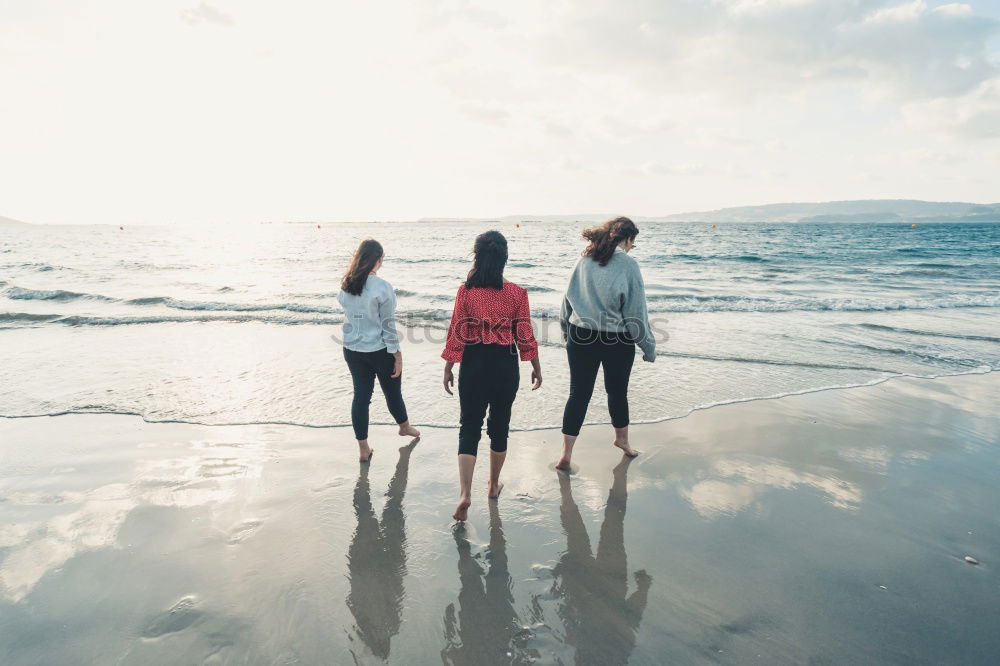 Similar – Image, Stock Photo Young adult group of friends riding longboards on road together