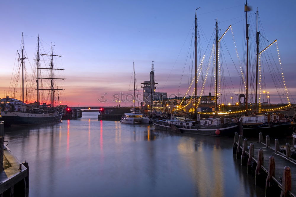 Similar – Image, Stock Photo Port of Hamburg / Landing bridges at sunset