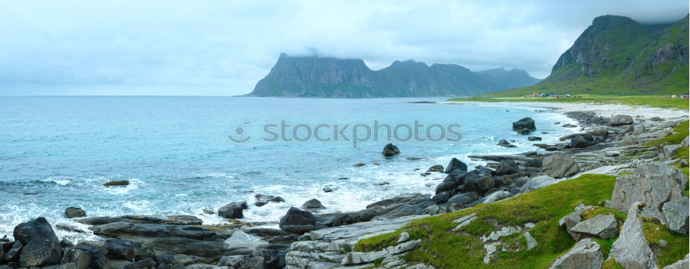 Similar – Rainy atmosphere at the southernmost point of Lofoten with view