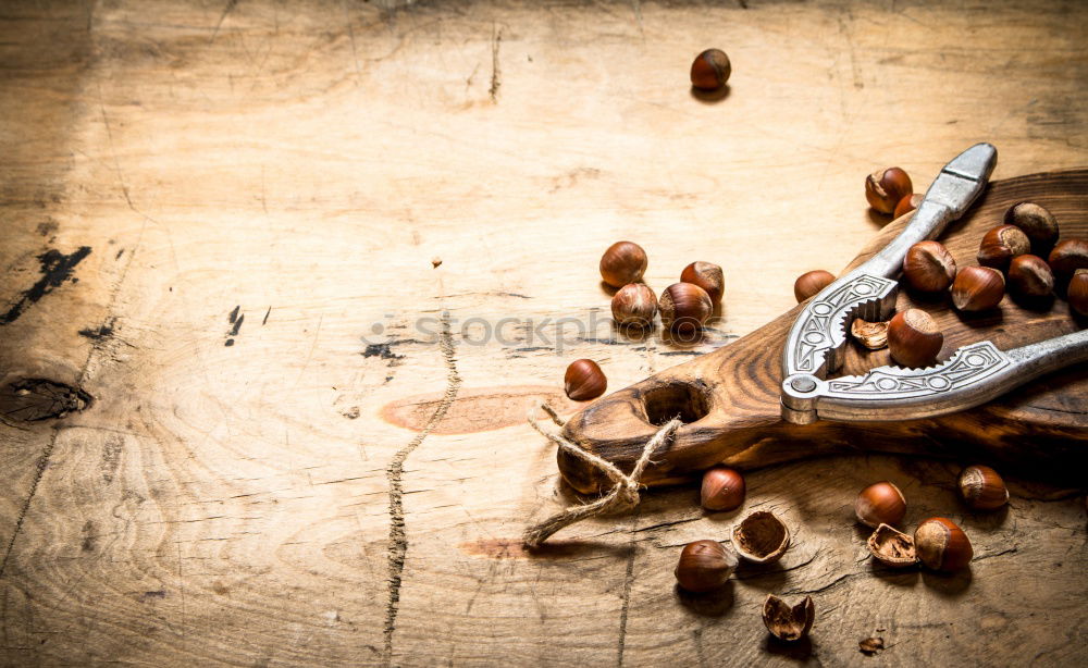 Similar – Image, Stock Photo Hazelnuts on a wooden table in a row