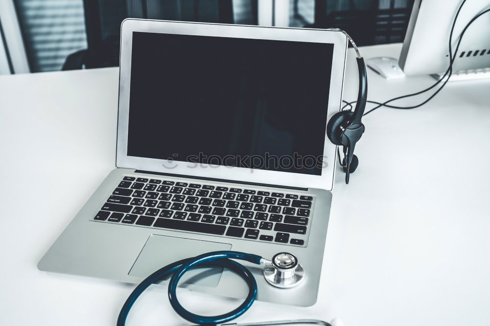 Similar – Image, Stock Photo Doctor’s stethoscope and laptop on table