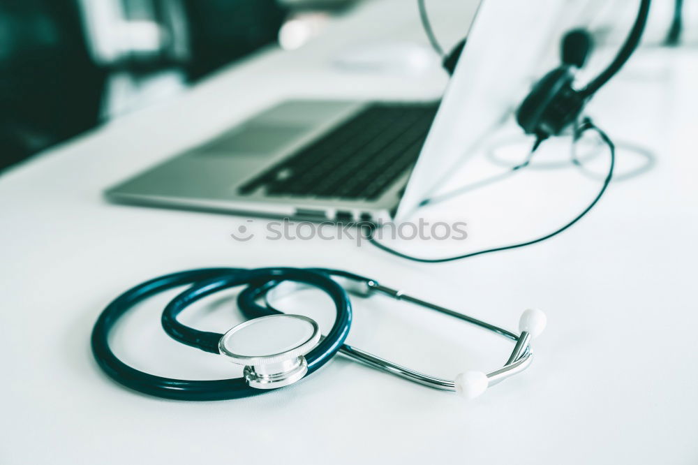 Similar – Image, Stock Photo Doctor’s stethoscope and laptop on table