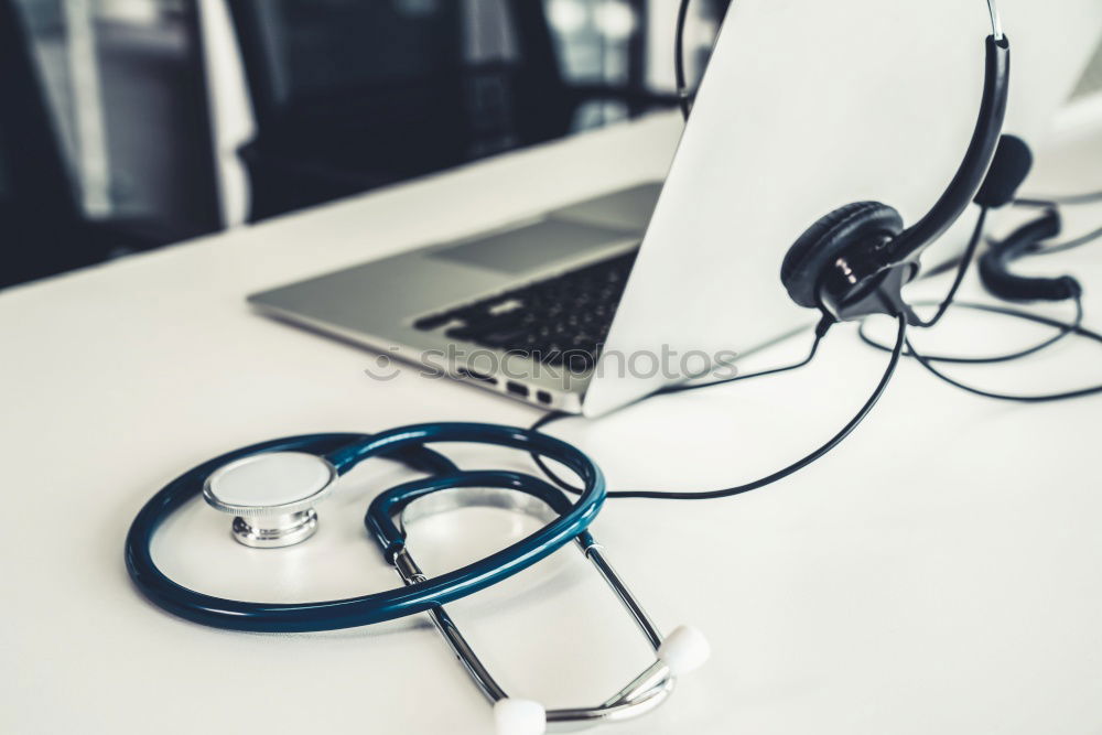 Similar – Image, Stock Photo Doctor’s stethoscope and laptop on table