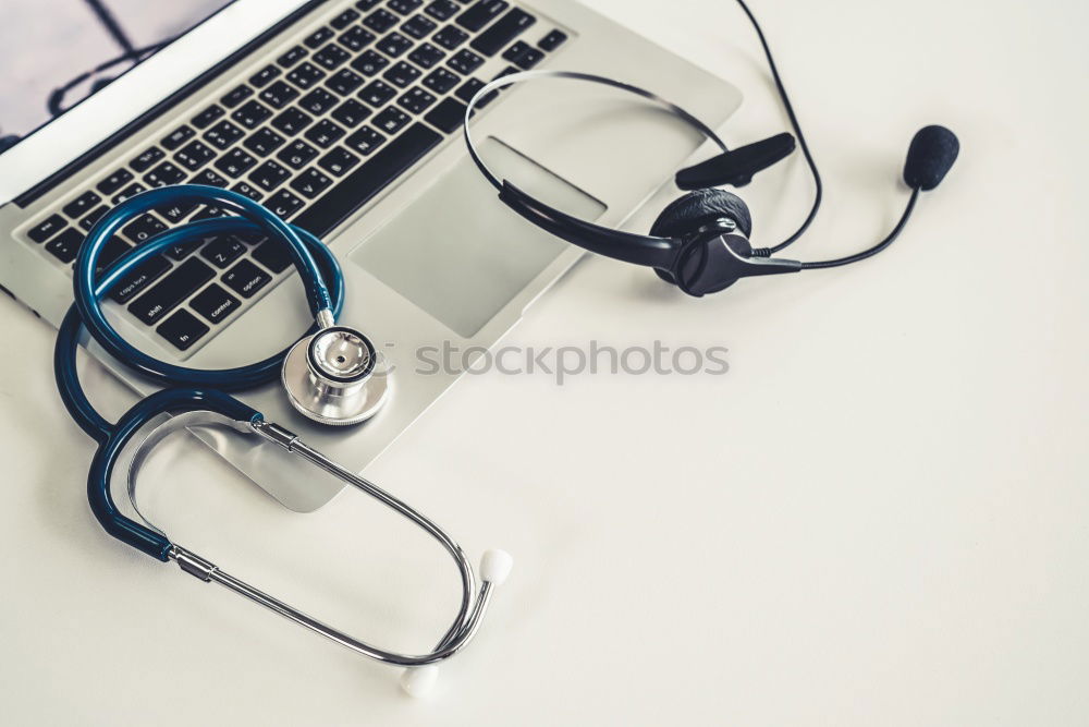 Similar – Image, Stock Photo Doctor’s stethoscope and laptop on table