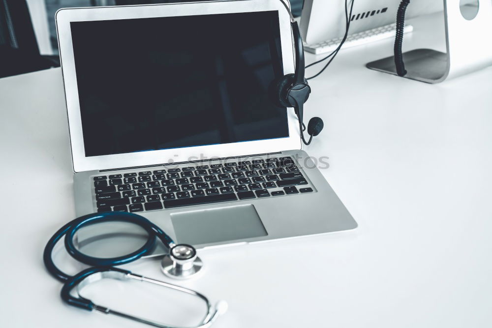 Similar – Image, Stock Photo Doctor’s stethoscope and laptop on table