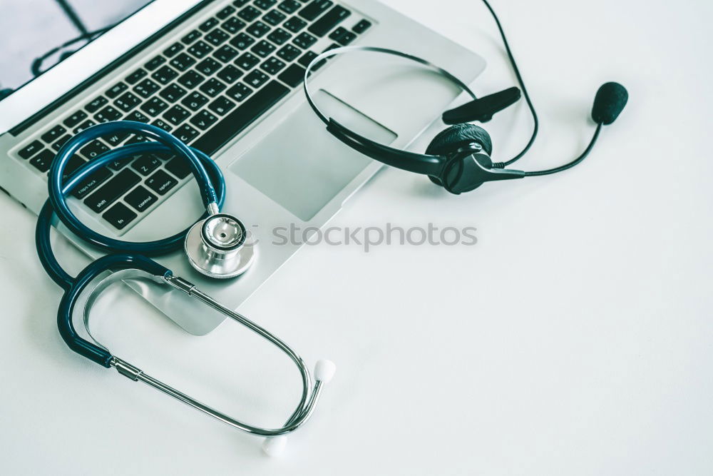 Similar – Image, Stock Photo Doctor’s stethoscope and laptop on table