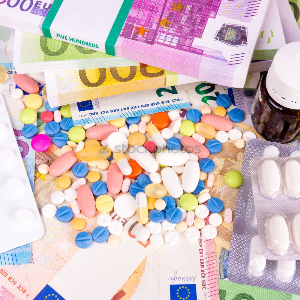 Similar – blank clipboard, medicine bottles, stethoscope, pills