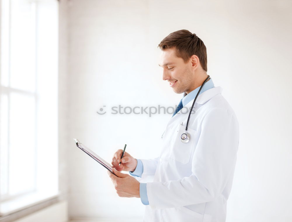 Similar – Image, Stock Photo Beautiful doctor writting on cellphone at hospital