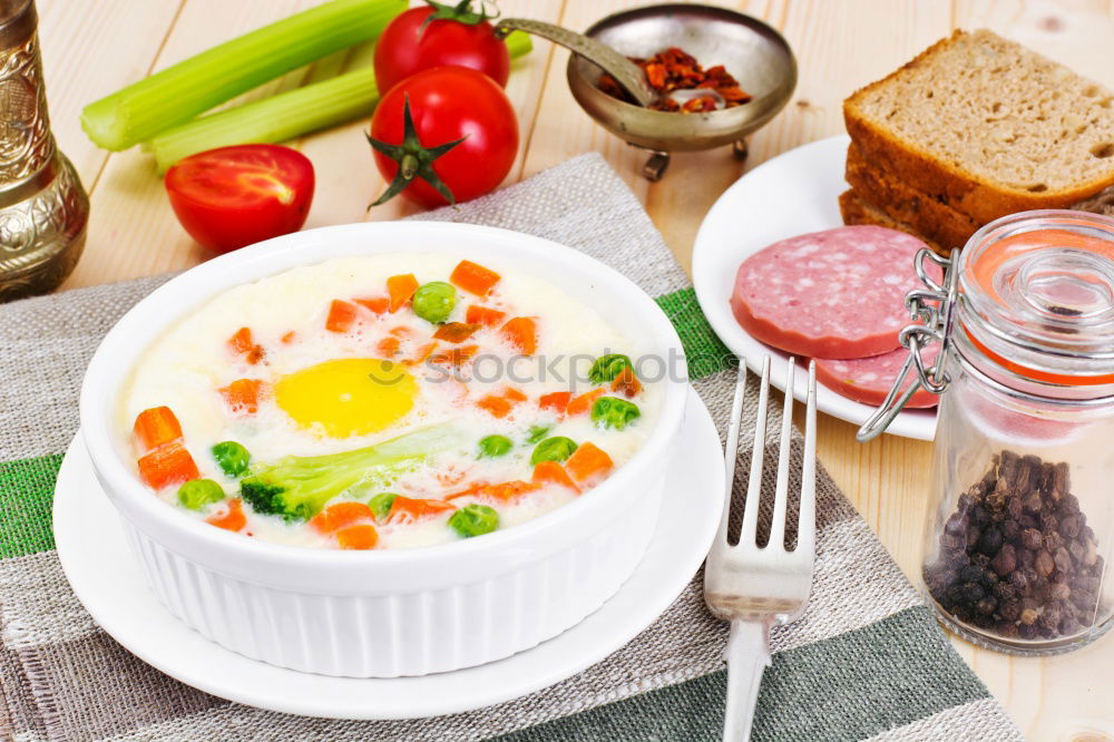 Image, Stock Photo Tasty food fried egg pan