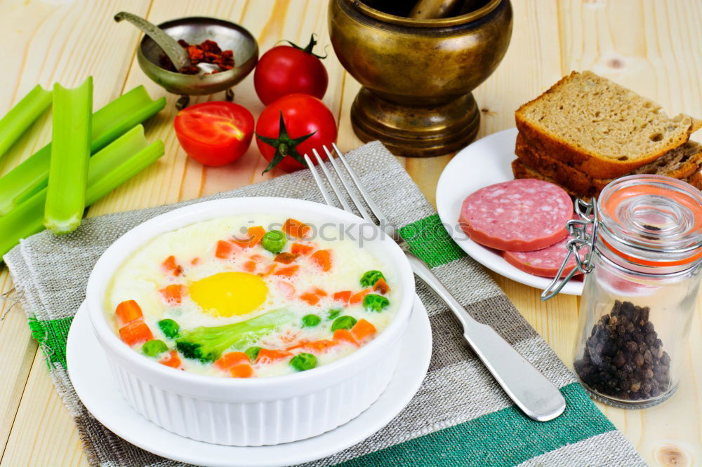 Similar – Image, Stock Photo Broccoli cream soup with roasted brown bread