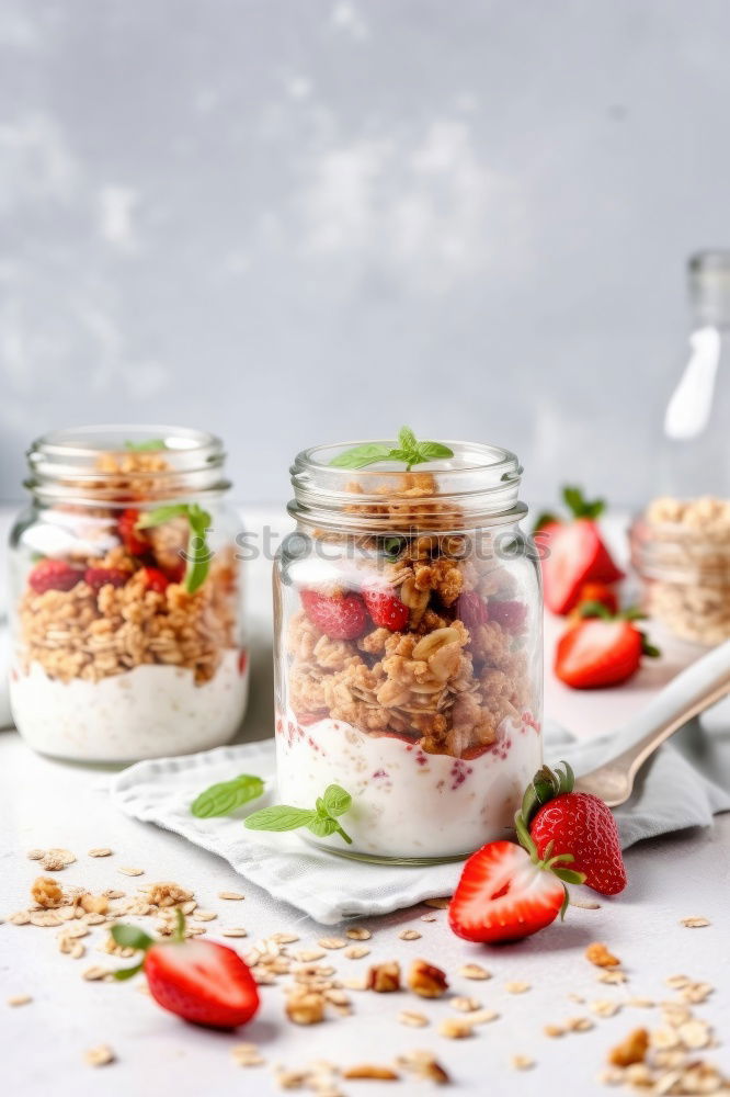 Similar – Image, Stock Photo Breakfast in glass with fresh berries, nuts and muesli