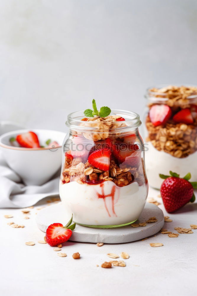 Chia pudding Strawberry parfait with greek yogurt and nuts