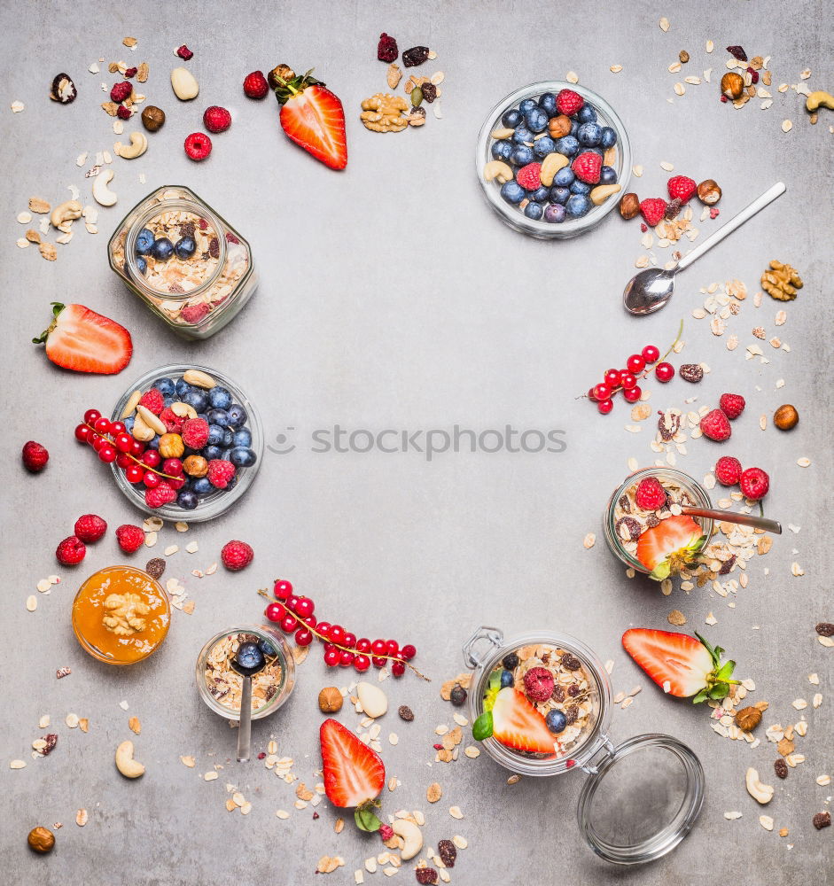 Healthy breakfast with fresh berries, muesli and nuts