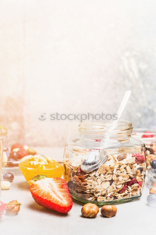 Similar – Salads in jars with vegetables, lentils, corn and sprouts