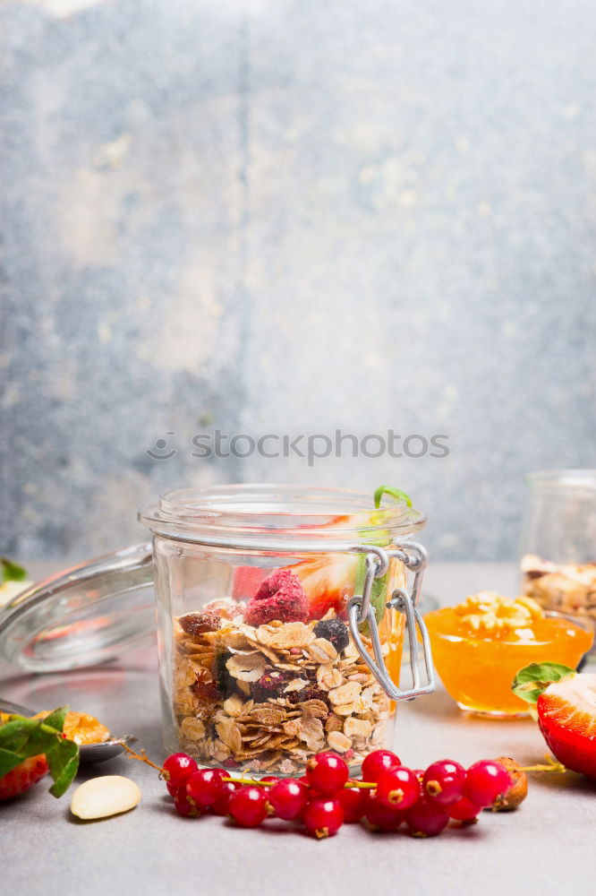 Similar – Image, Stock Photo Breakfast in glass with fresh berries, nuts and muesli