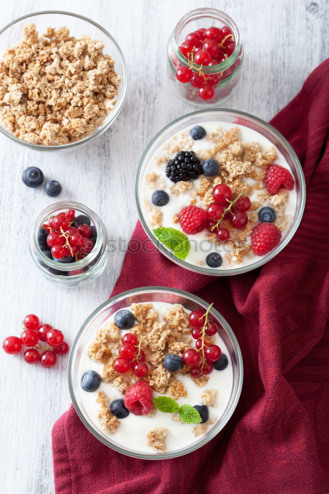 Similar – Chia yogurt with raspberries in a glass cup