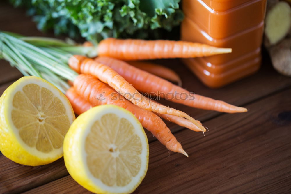 Image, Stock Photo Two glass jars with fresh carrot juice