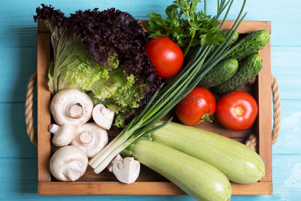 Similar – Linen sack with assorted vegetables on table