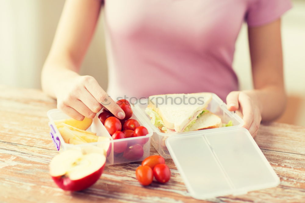 Similar – Image, Stock Photo Crop friends having meal while traveling