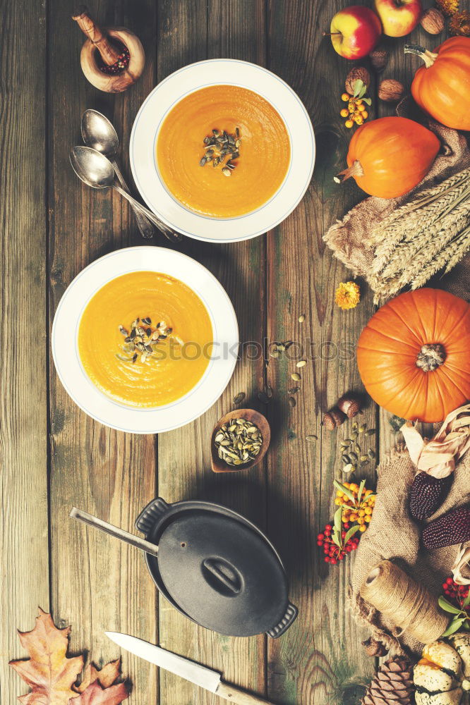 Similar – Image, Stock Photo Pumpkin cake preparation with ingredients and kitchen utensils