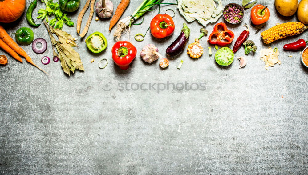 Similar – Image, Stock Photo Organic farm vegetables and ingredients for healthy cooking