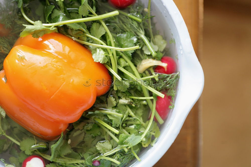 Similar – Spring salad of baby spinach, herbs, arugula and lettuce