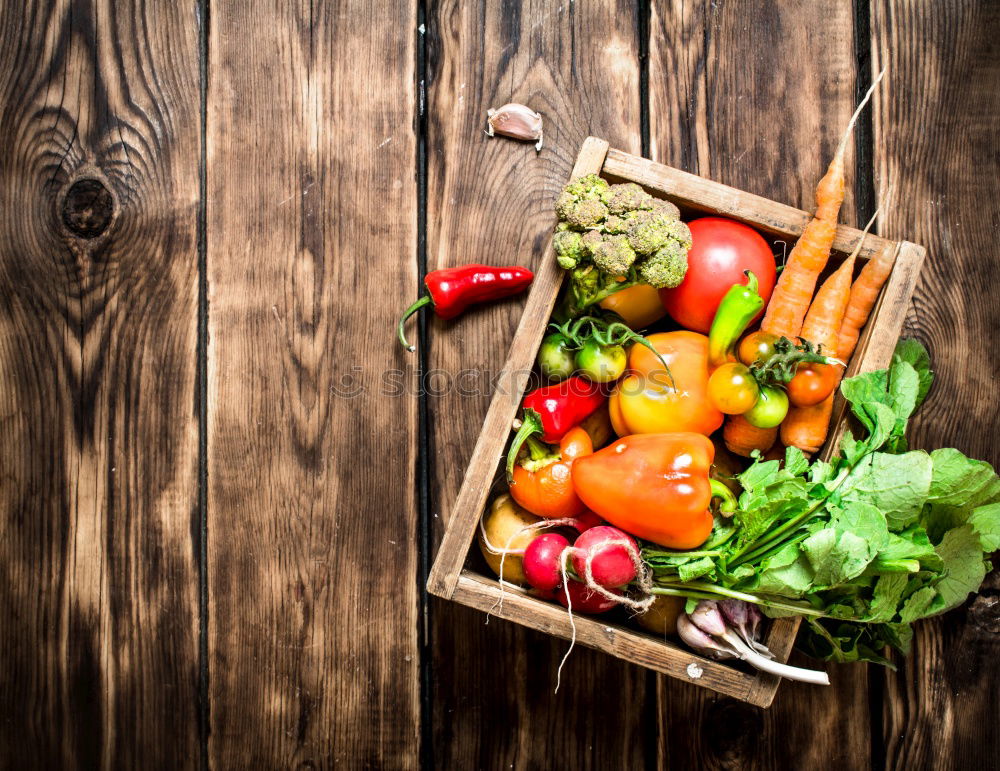 Similar – Linen sack with assorted vegetables on table