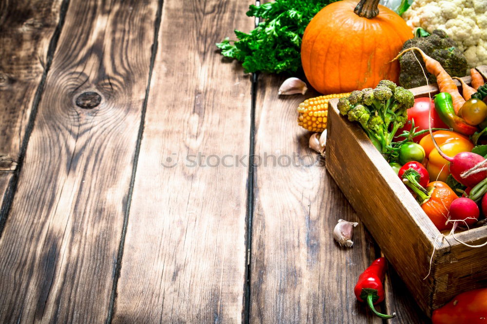 Similar – Image, Stock Photo Pumpkin and autumn vegetables on the kitchen table