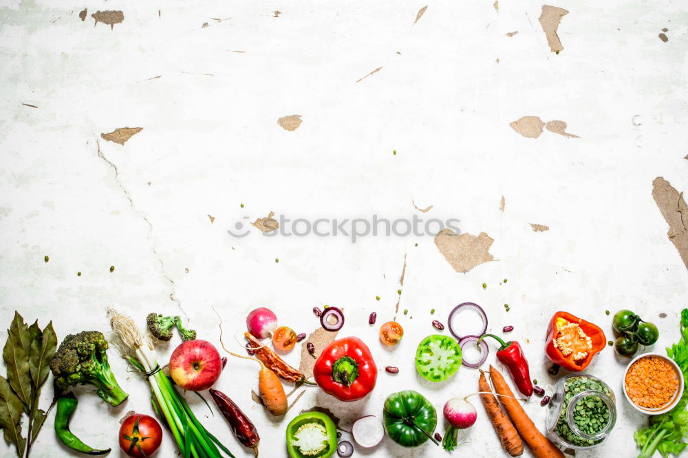 Image, Stock Photo Colourful chillies and spices on a white wooden table