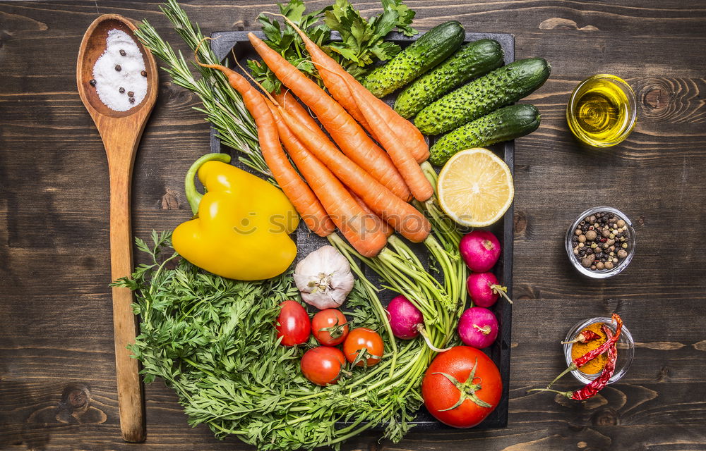 Cooking ingredients and utensils on table