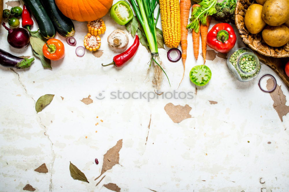 Similar – Image, Stock Photo Organic farm vegetables and ingredients for healthy cooking