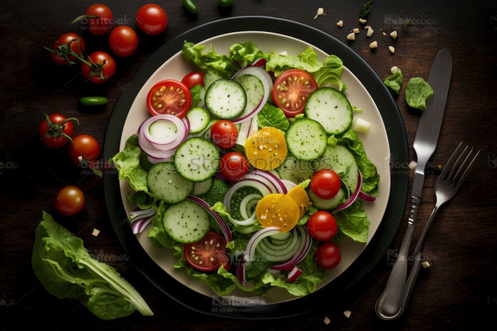 Similar – Image, Stock Photo Delicious salad with cottage cheese and tomatoes