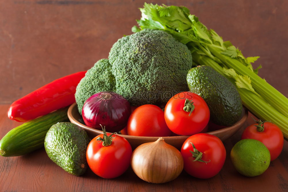 Similar – Vegetables and utensils on kitchen table