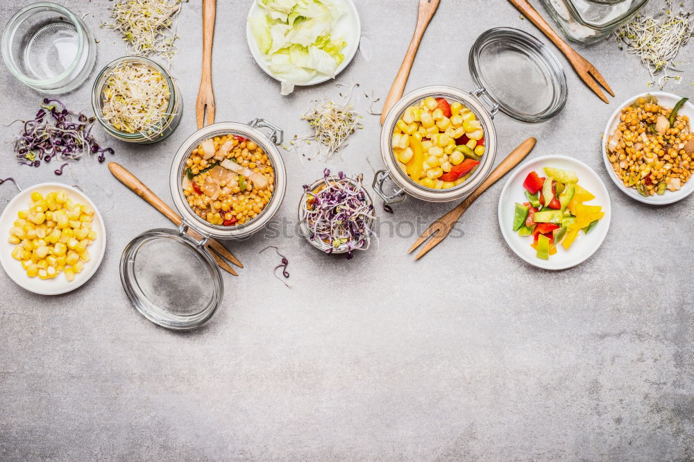 Similar – Image, Stock Photo Salads in glasses and vegetables Ingredients