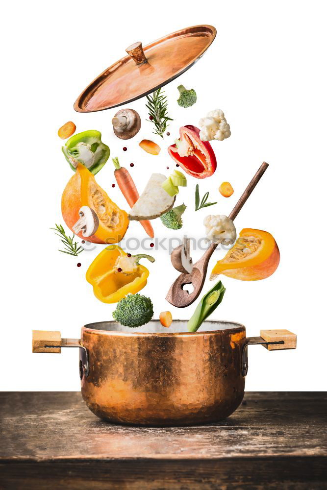 Similar – Image, Stock Photo Saucepan with flying chopped vegetables Ingredients