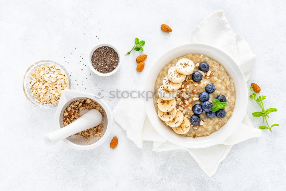 Similar – Image, Stock Photo Oatmeal, mint and berries