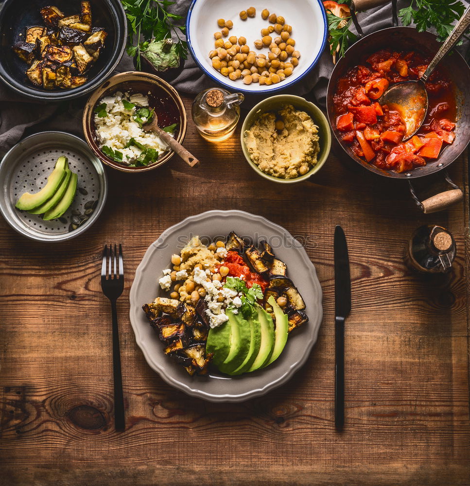 Similar – Image, Stock Photo Balanced diet: beef, steamed vegetables and rice