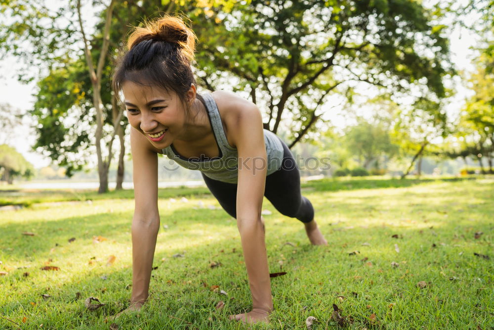 Similar – Image, Stock Photo Woman warming up before outdoor workout