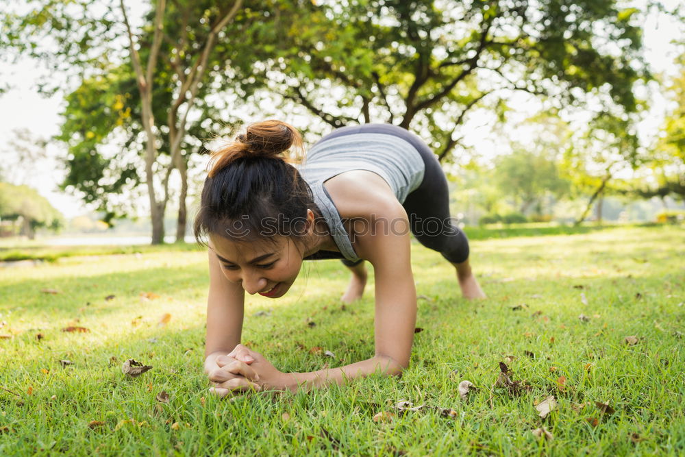 Similar – Image, Stock Photo Woman warming up before outdoor workout