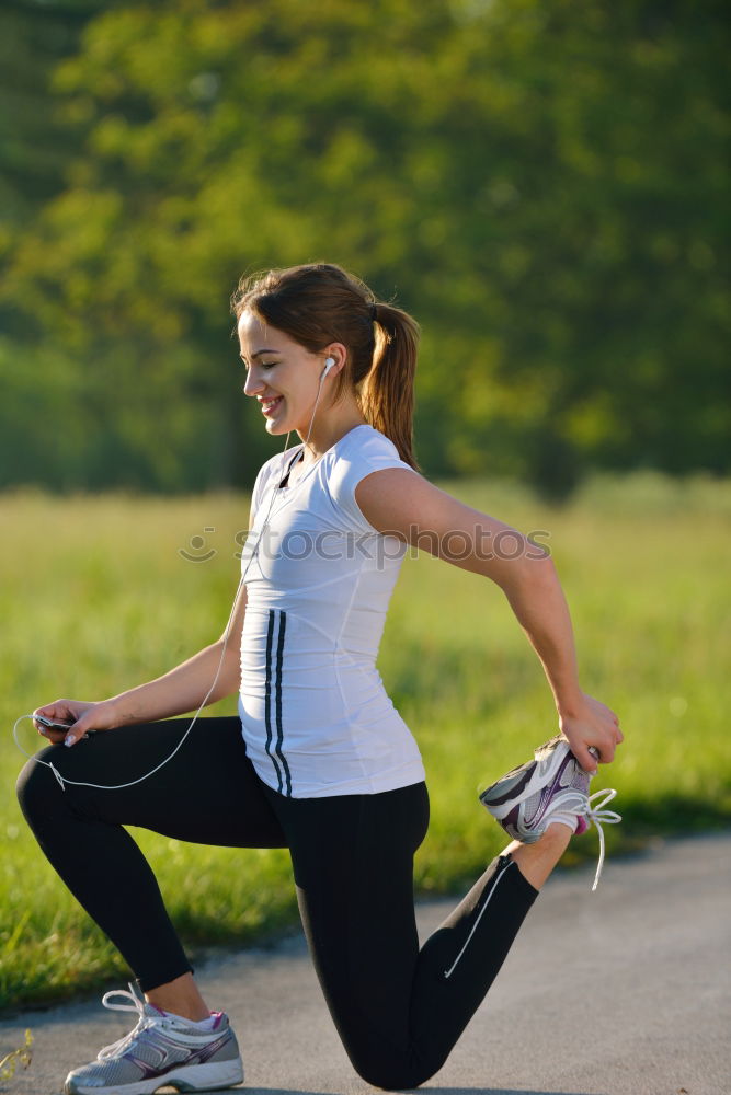 Similar – Image, Stock Photo Happy fit young woman doing stretching exercises