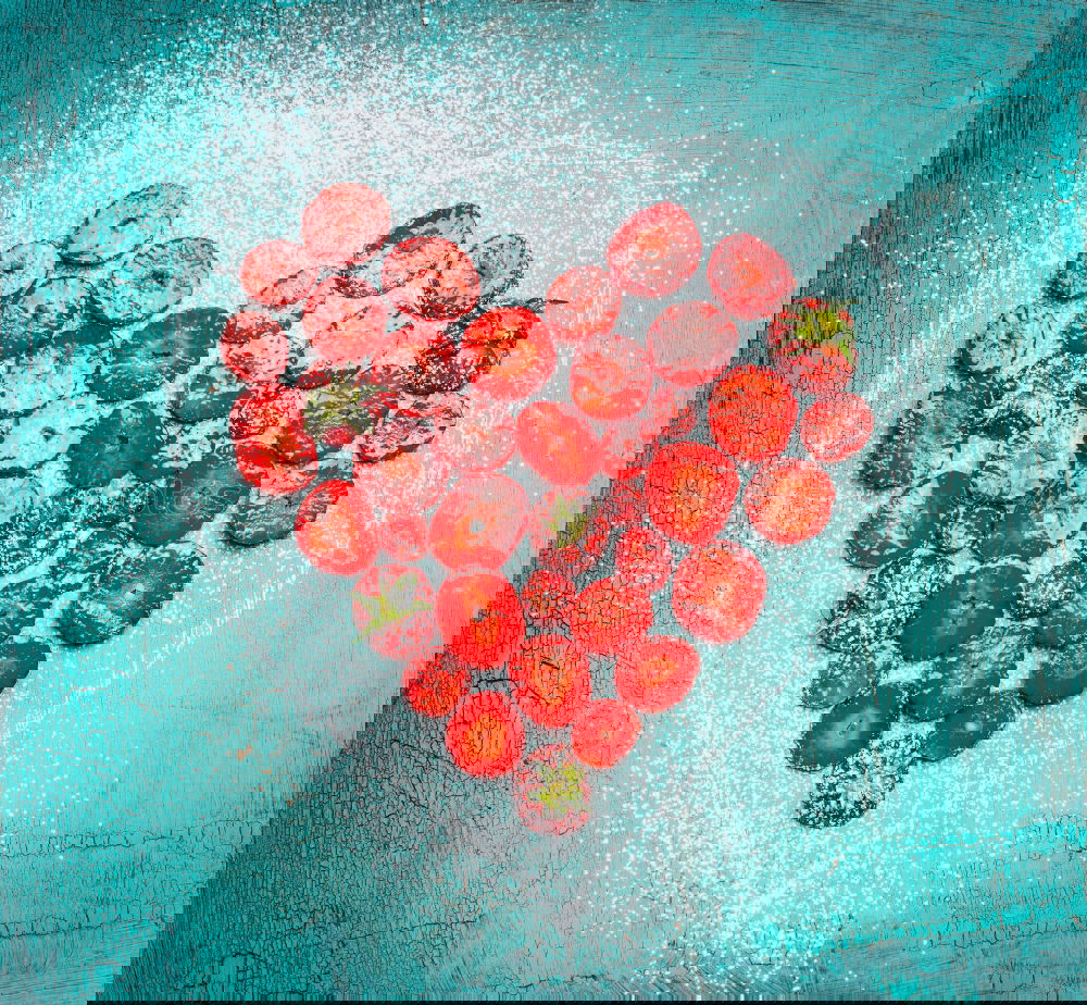 Image, Stock Photo Cut strawberries in heart form on turquoise blue