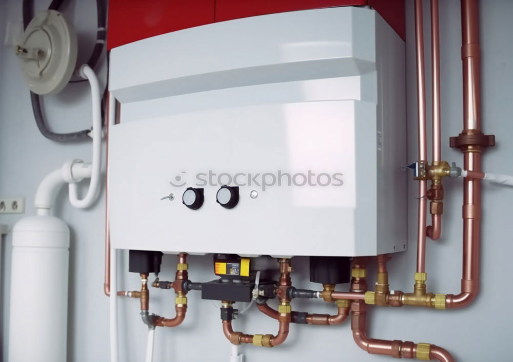 Similar – Image, Stock Photo New gas boiler, Heating system with copper pipes, valves and other equipment in a boiler room gas heater system, modern in new house