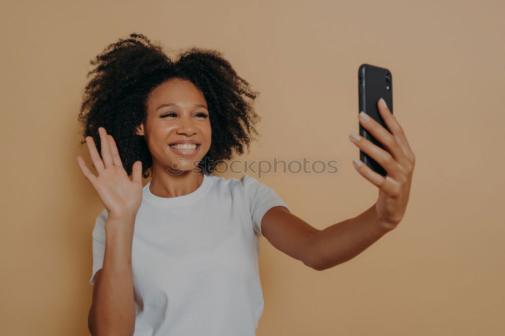Similar – Image, Stock Photo Happy Arab girl listening to music and dancing