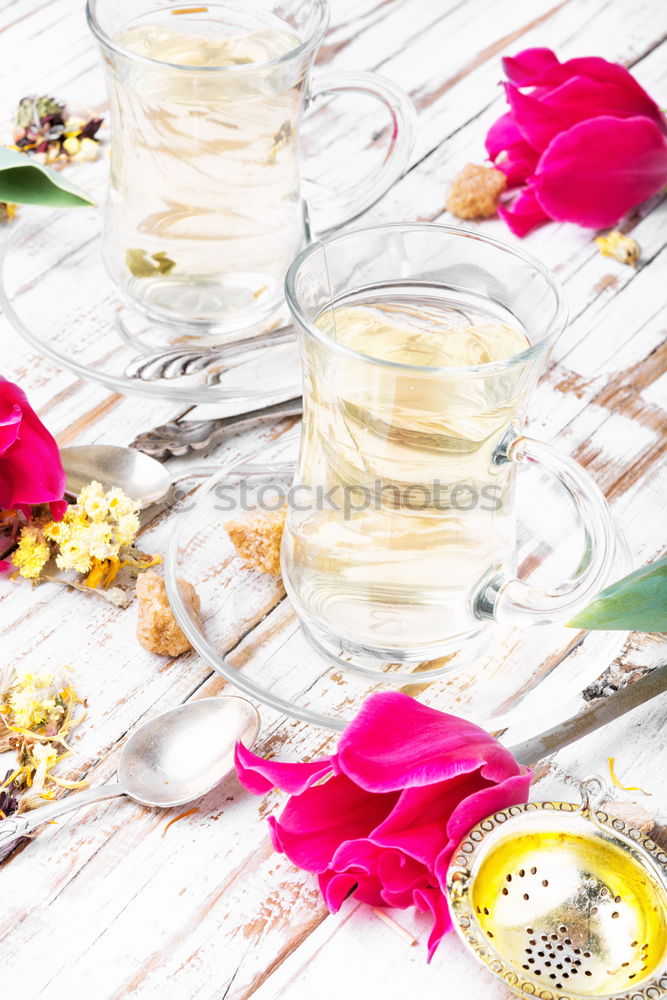 Image, Stock Photo Herbal tea and spring tulip