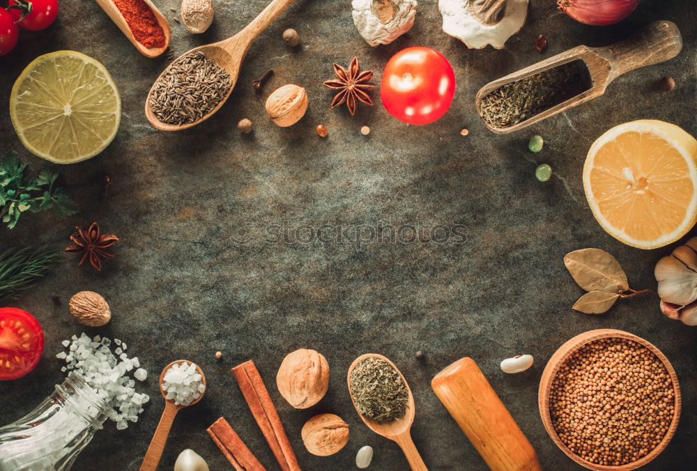 Similar – Ingredients for healthy soup or vegetables stew with orange color vegetarian ingredients : pumpkin, carrots, sweet potatoes , turmeric, ginger and chili on kitchen table background, top view.