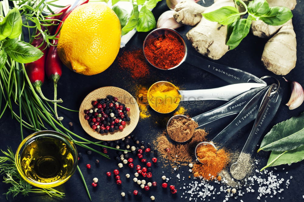 Similar – Image, Stock Photo Spices and oil on table